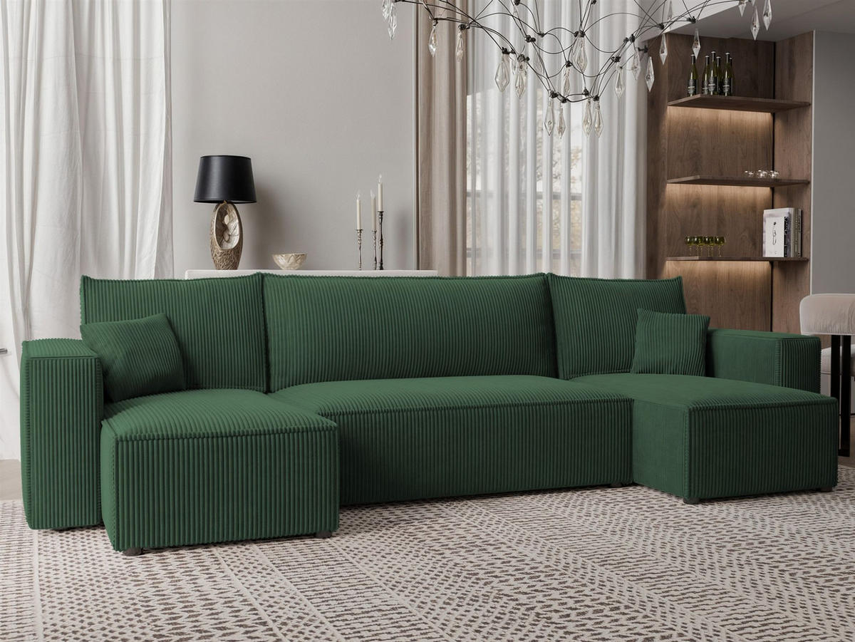 WOHNLANDSCHAFT Adara Schlaffunktion - Grün, Holzwerkstoff/Textil (312/83/145cm) - Fun Möbel