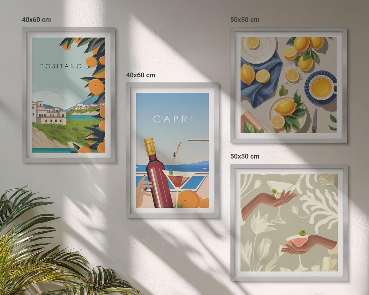 BILDER SET 4er Set - 50x50 cm & 40x60 cm Silberner Rahmen - Italienische Zitronenurlaube Capri - Silberfarben, Kunststoff (50/50cm) - TULUP