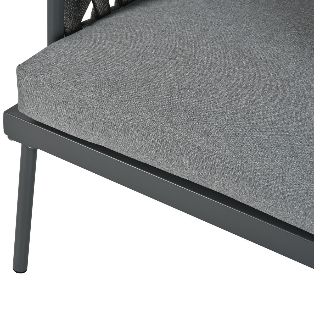 GARTENSET 4-tlg. 180x68x66cm grau aus Stahl und Seil mit Glas - Grau, Textil - Modfu