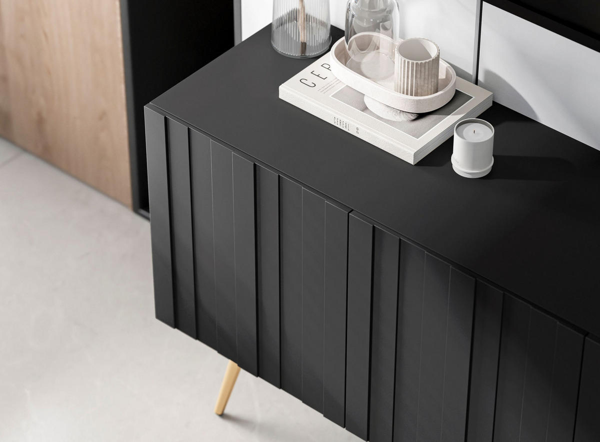 TV-SCHRANK Elpis Schwarz Matt mit goldenen Metallbeine Glamour 150 cm - Goldfarben/Schwarz, Holzwerkstoff/Metall (150/60.5/36.5cm) - Meble Lindner
