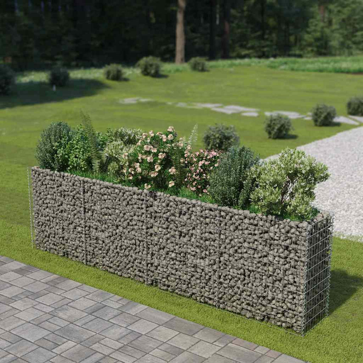 GABIONEN Hochbeet ROON aus Stahl | 360x50x100cm | Steinkorb Gabionengitter - Silberfarben, Metall (360/100/50cm) - DELUKE