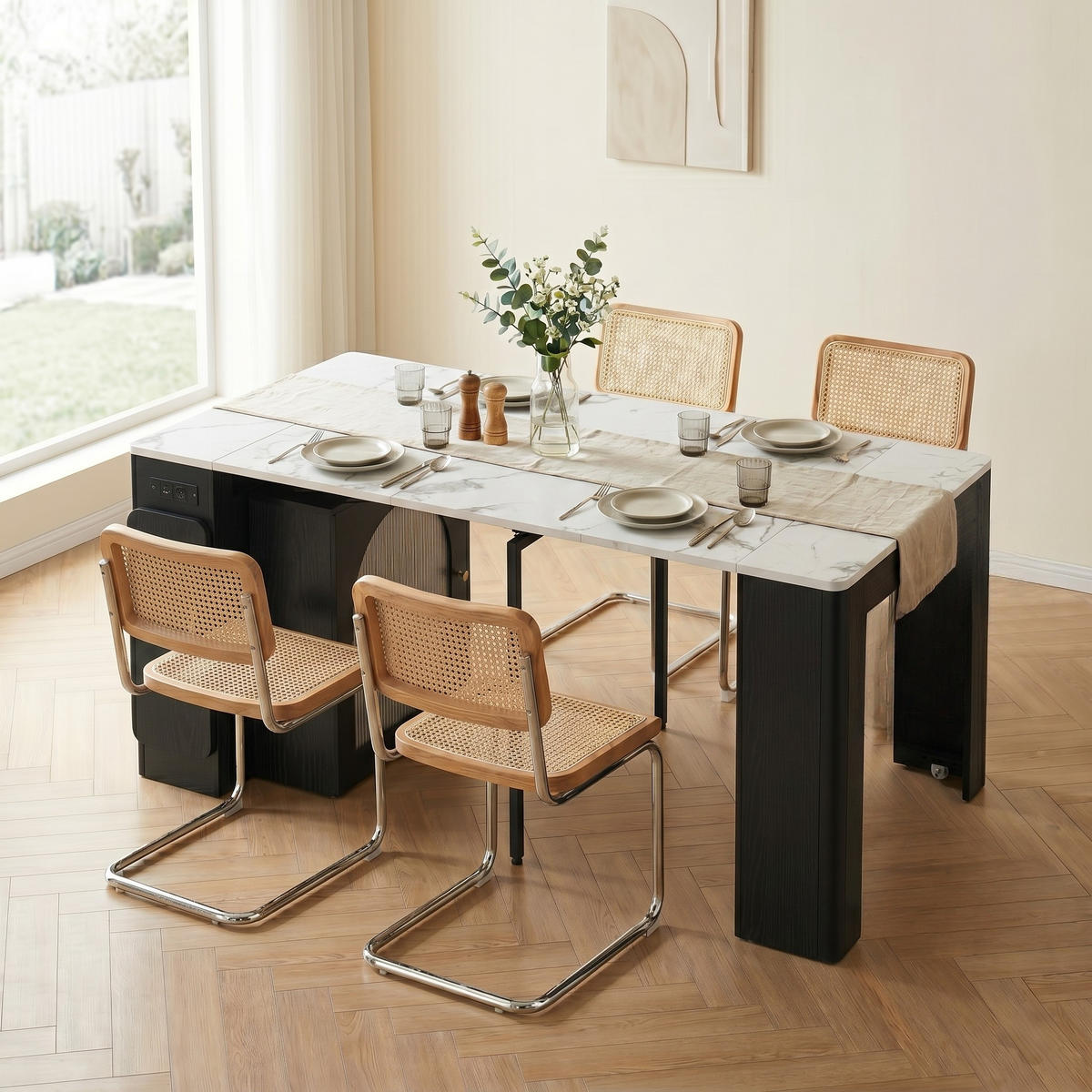TISCHGRUPPE Esstisch + Esszimmerstühle,Sideboard,Bartisch,Holz,Schwarz - Schwarz, Holz (80/77/149.6cm) - LVHOM