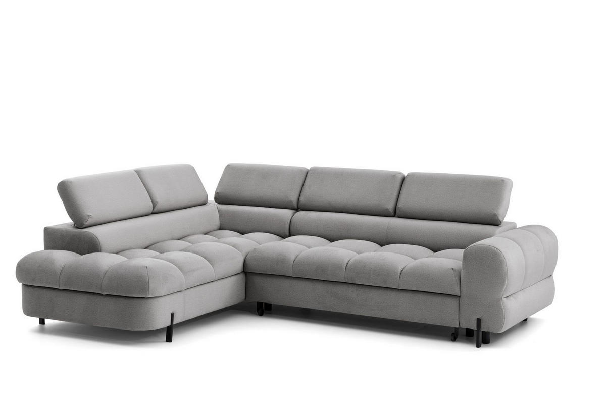 ECKSOFA BOWL L Links mit Schlaffunktion 125x195 Velours Grau - Schwarz/Grau, Holz/Textil (260/195cm) - Muffo