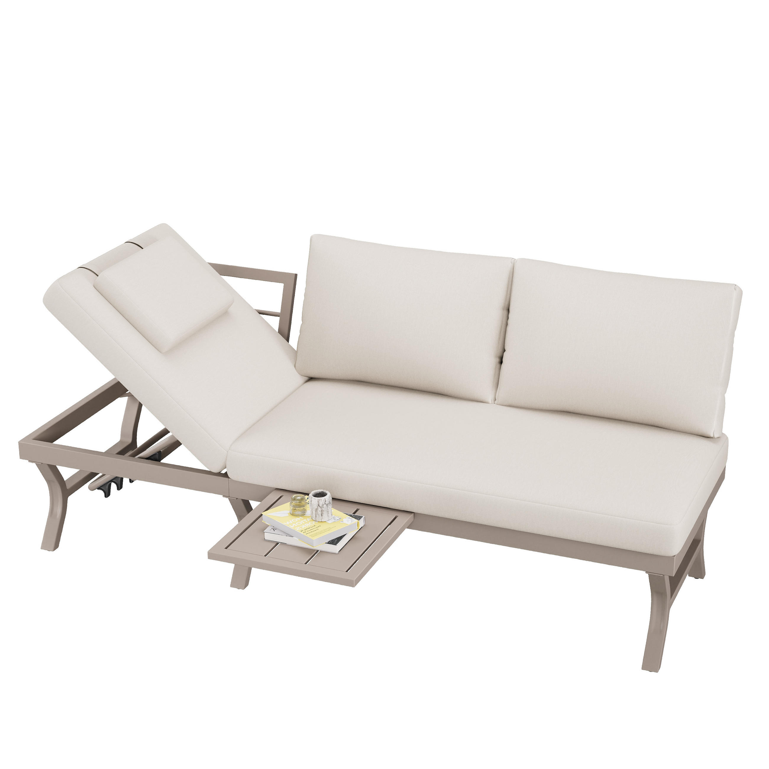 GARTENMÖBEL-SET 3-Sitzer Sofa Verstellbar Tisch Stahl Beige - Beige, Textil (66/66/168cm) - FLIEKS