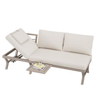 GARTENMÖBEL-SET 3-Sitzer Sofa Verstellbar Tisch Stahl Beige - Beige, Textil (66/66/168cm) - FLIEKS