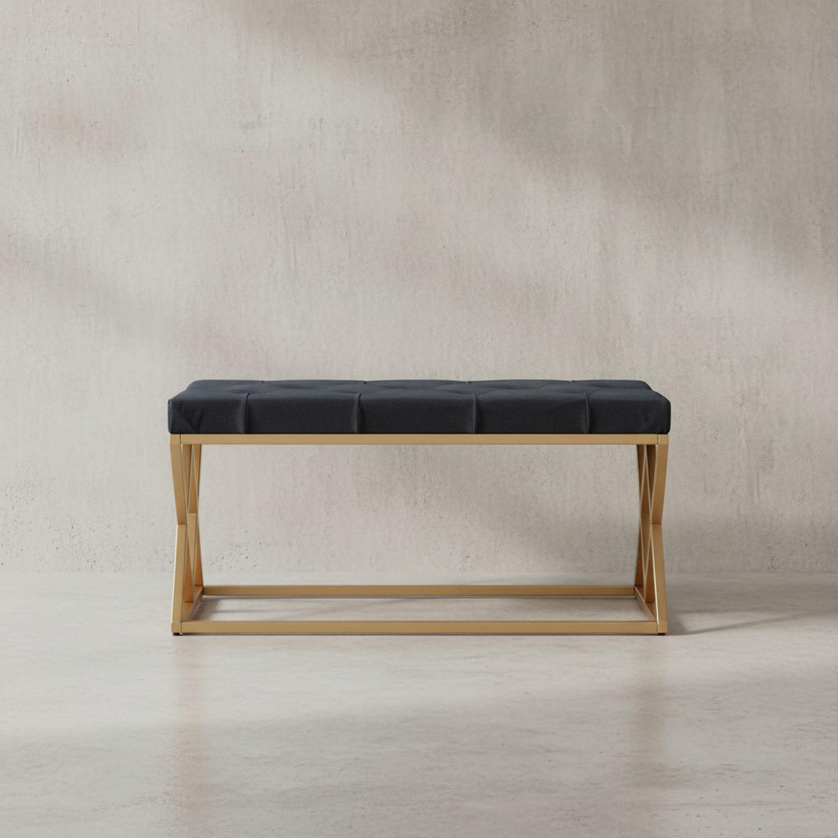 SITZBANK – Samt, Chesterfieldmuster, 90 cm, Metallgestell Gold - Goldfarben/Schwarz, Textil/Metall (90/46/44cm) - KADIMA DESIGN