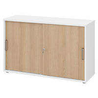 SCHIEBETÜRENSCHRANK - 2 Ordnerhöhen 40/120/74,8 cm in Weiß/Eichefarben Streifengriff (Kunststoff) - Eichefarben/Weiß, Holzwerkstoff (120/74.8/40cm) - bümö