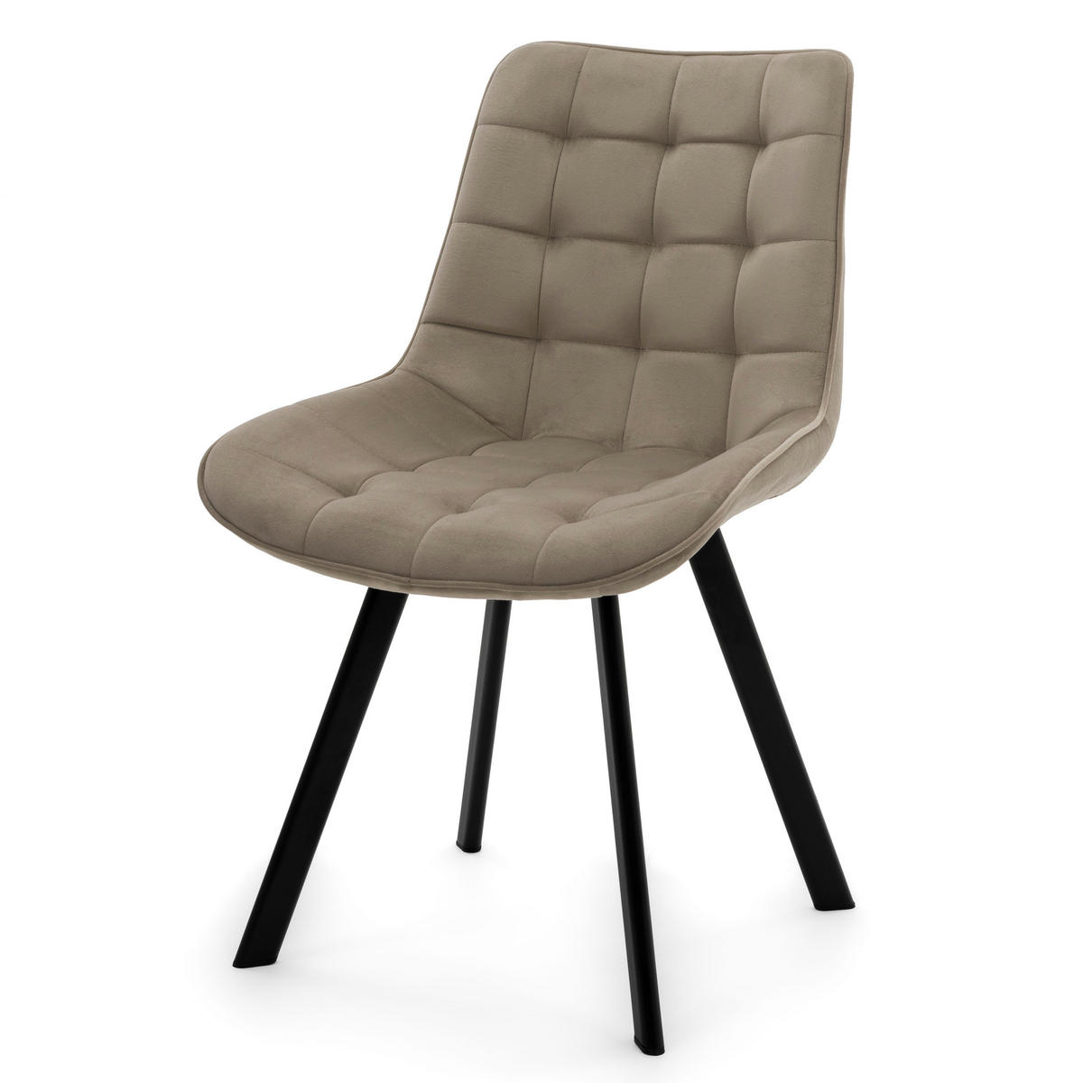 STUHL TORI gepolsterter mit Steppung - dunkelbeige - Samt Velour - Schwarz/Braun, Textil/Metall (53/86/60cm) - NEW HOME