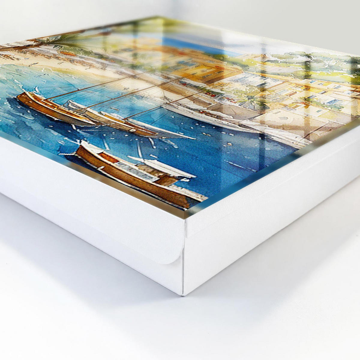 SCHLÜSSELBOX Weiß 30x30 cm – Türöffnung nach rechts - Küstenlandschaft - Blau, Metall (30/30/5cm) - TULUP