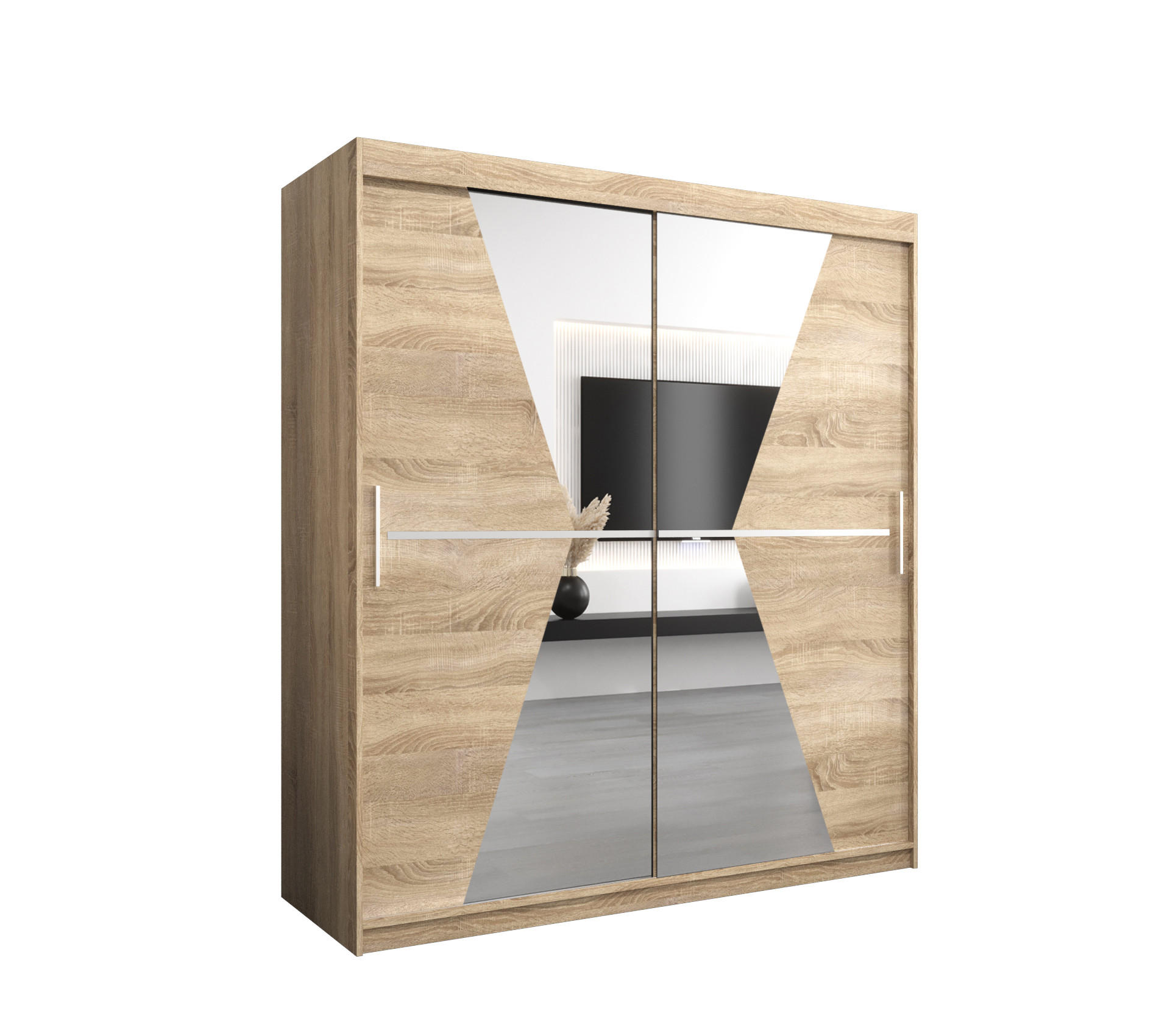 SCHWEBETÜRENSCHRANK 200/180/62 2-türig - Silberfarben/Sonoma Eiche, Holz/Kunststoff (180/200/62cm) - Abiks Möbel