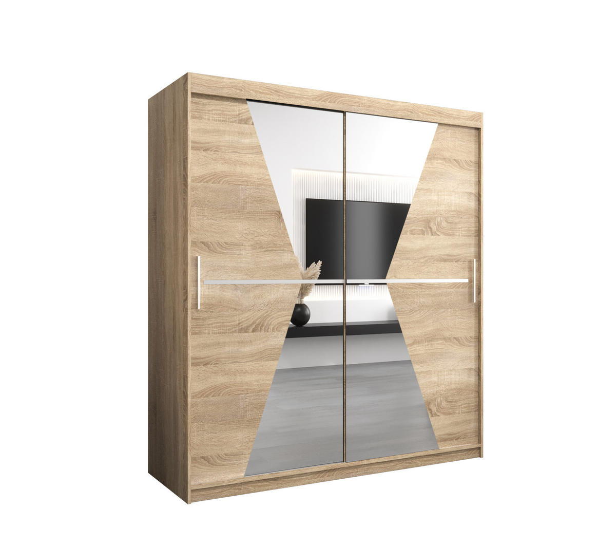 SCHWEBETÜRENSCHRANK 200/180/62 2-türig - Silberfarben/Sonoma Eiche, Holz/Kunststoff (180/200/62cm) - Abiks Möbel