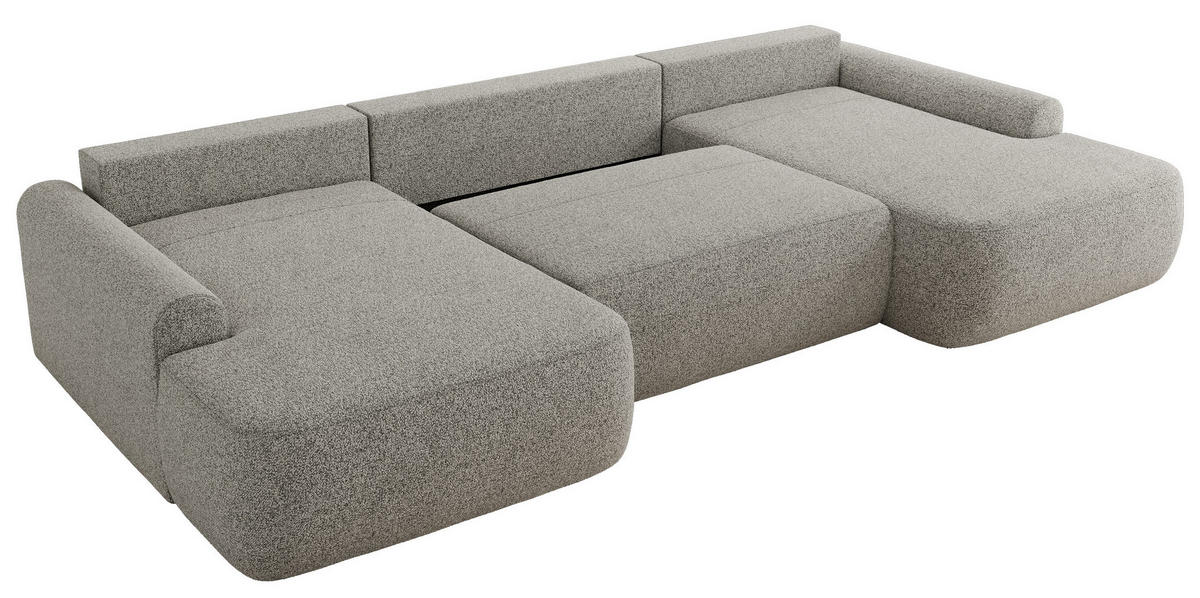 WOHNLANDSCHAFT CUBO U Hellgrau Struktur - Hellgrau/Schwarz, Kunststoff/Textil (370/100/187cm) - MKS