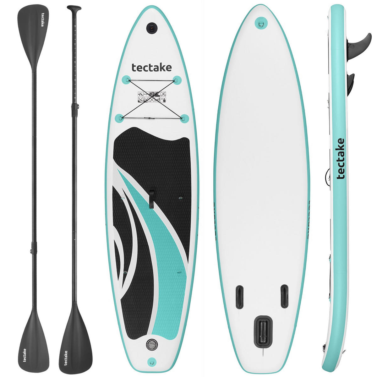 STAND-UP PADDLE BOARD Zenon, Belastbarkeit 200 kg, inklusive Kajak-Sitz, weiß/türkis - Weiß, Kunststoff (320/84/0.4cm) - tectake