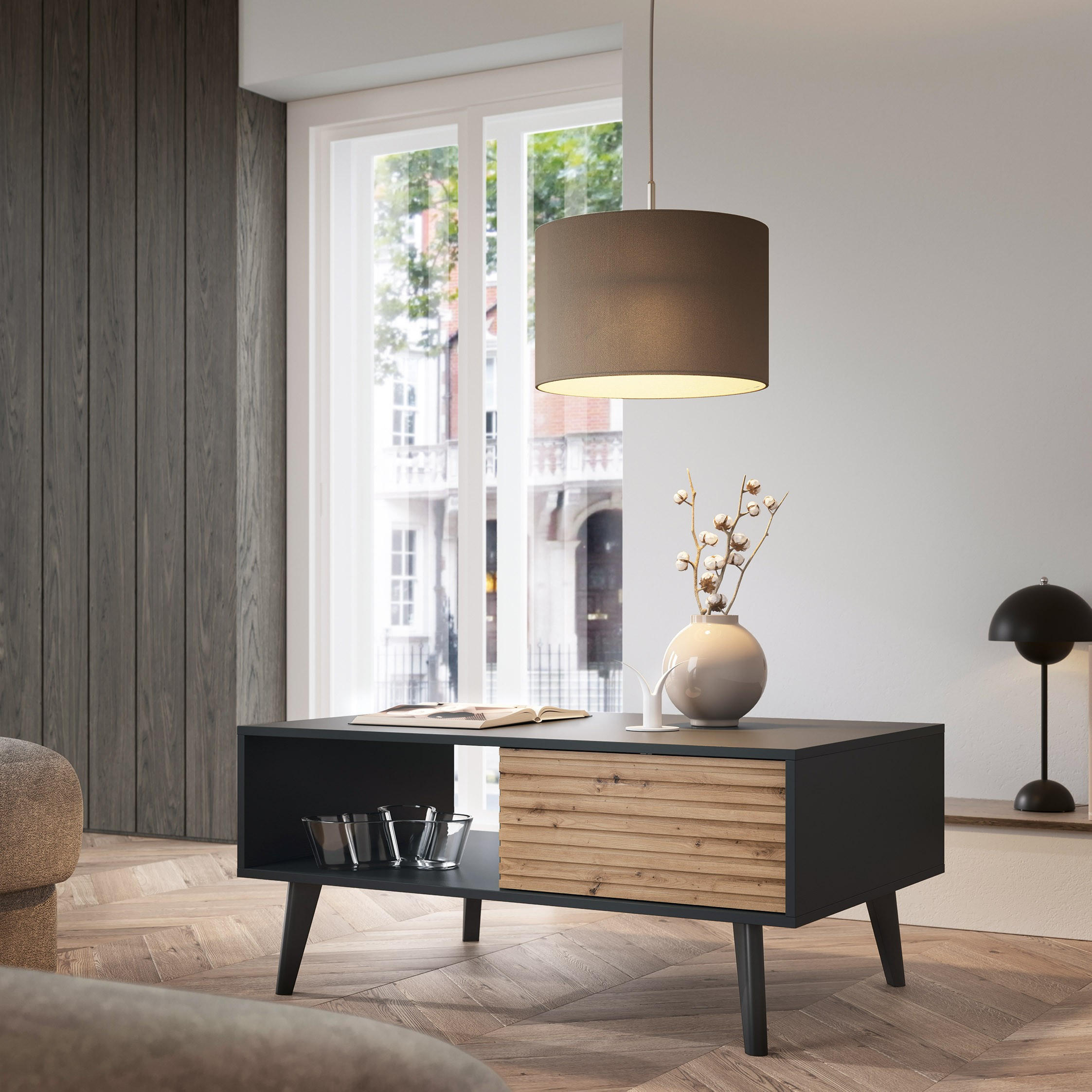 COUCHTISCH VILLETTA 104/48/68 cm Schwarz - Schwarz, Holzwerkstoff (68/104/48cm) - MASSENO