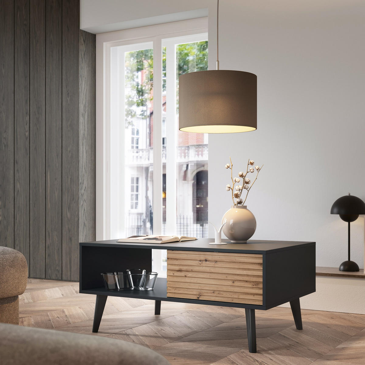 COUCHTISCH VILLETTA 104/48/68 cm Schwarz - Schwarz, Holzwerkstoff (68/104/48cm) - MASSENO