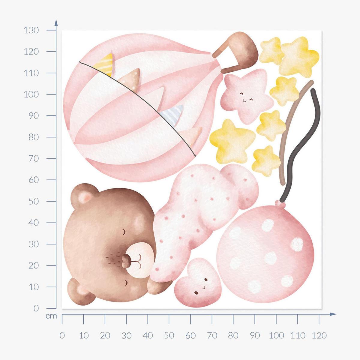 WANDAUFKLEBER 130x121cm - Teddybär-Luftballons und Sterne - Multicolor, Kunststoff (130/121/0.1cm) - Wallfluent