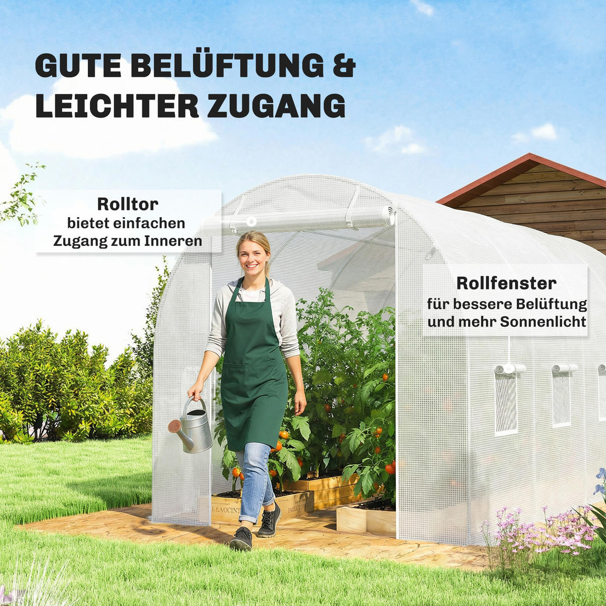 GEWÄCHSHAUSFOLIE DE-05802 mit Tür und 8 Fenstern 400/200/200 cm Weiß - Weiß, Kunststoff (200/200/400cm) - ComfortXL