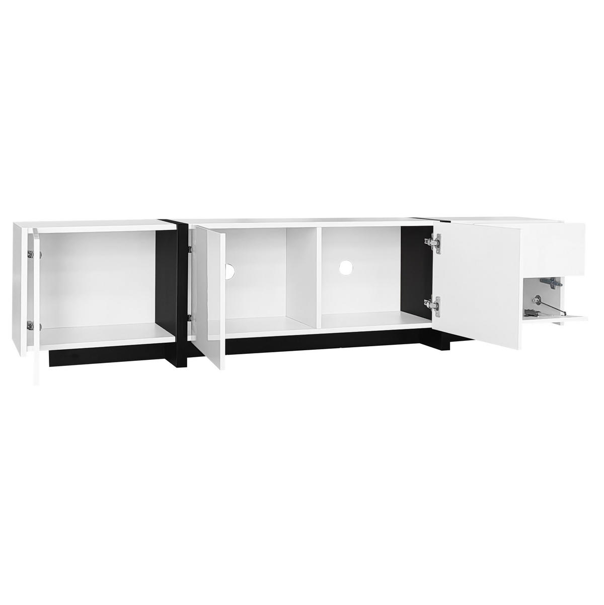 TV-LOWBOARD aus Spanplatte 170x30x39 cm Weiß/Schwarz mit 3 Türen, 1 Schublade und Klapptür in Hochglanzoptik - Weiß, Holzwerkstoff (170/39/30cm) - Modfu
