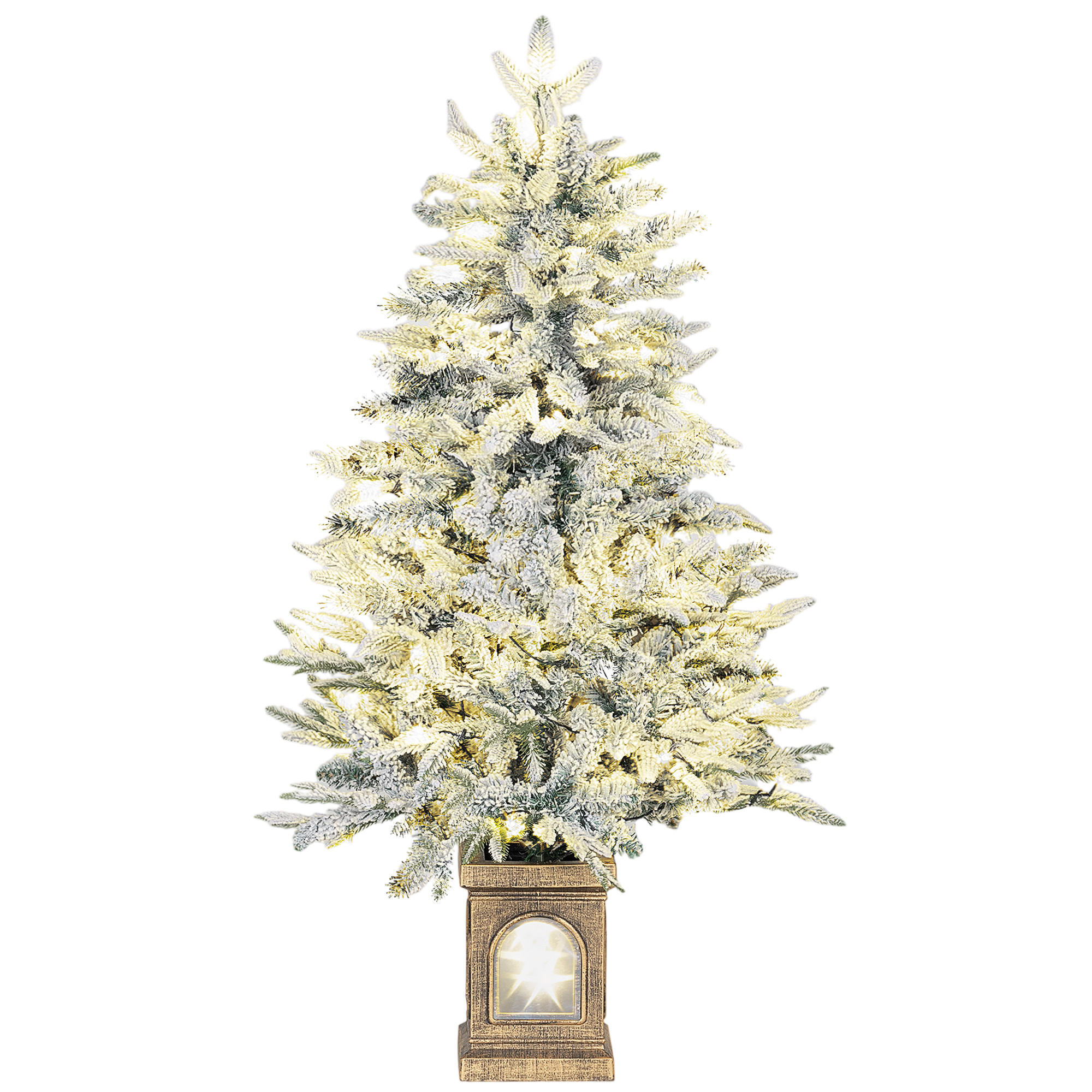 WEIHNACHTSBAUM künstlich 120 cm Christbaum mit Schnee, LED Leuchte Grün+Weiß - Grün, Kunststoff (120cm) - HOMCOM