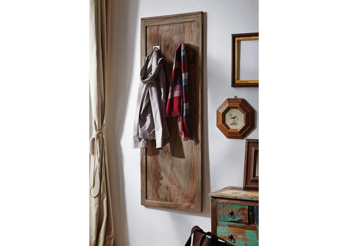 WANDGARDEROBE Sheesham 55x3x150 grau geölt NATURE GREY #001 - Grau, Holz (55/150/3cm) - Massivmoebel24