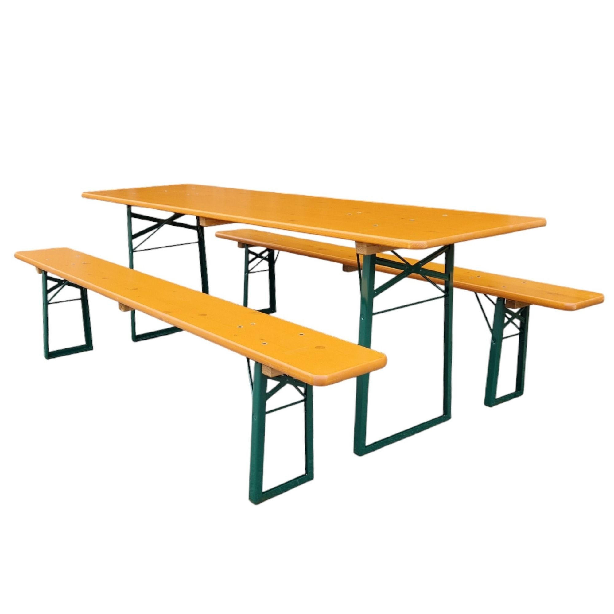 BIERZELTGARNITUR ALPENFEST 3-teilig 77x220x67cm Fichtenholz Nuss/ Grün - Nussbaumfarben, Holz - CHEFGASTRO