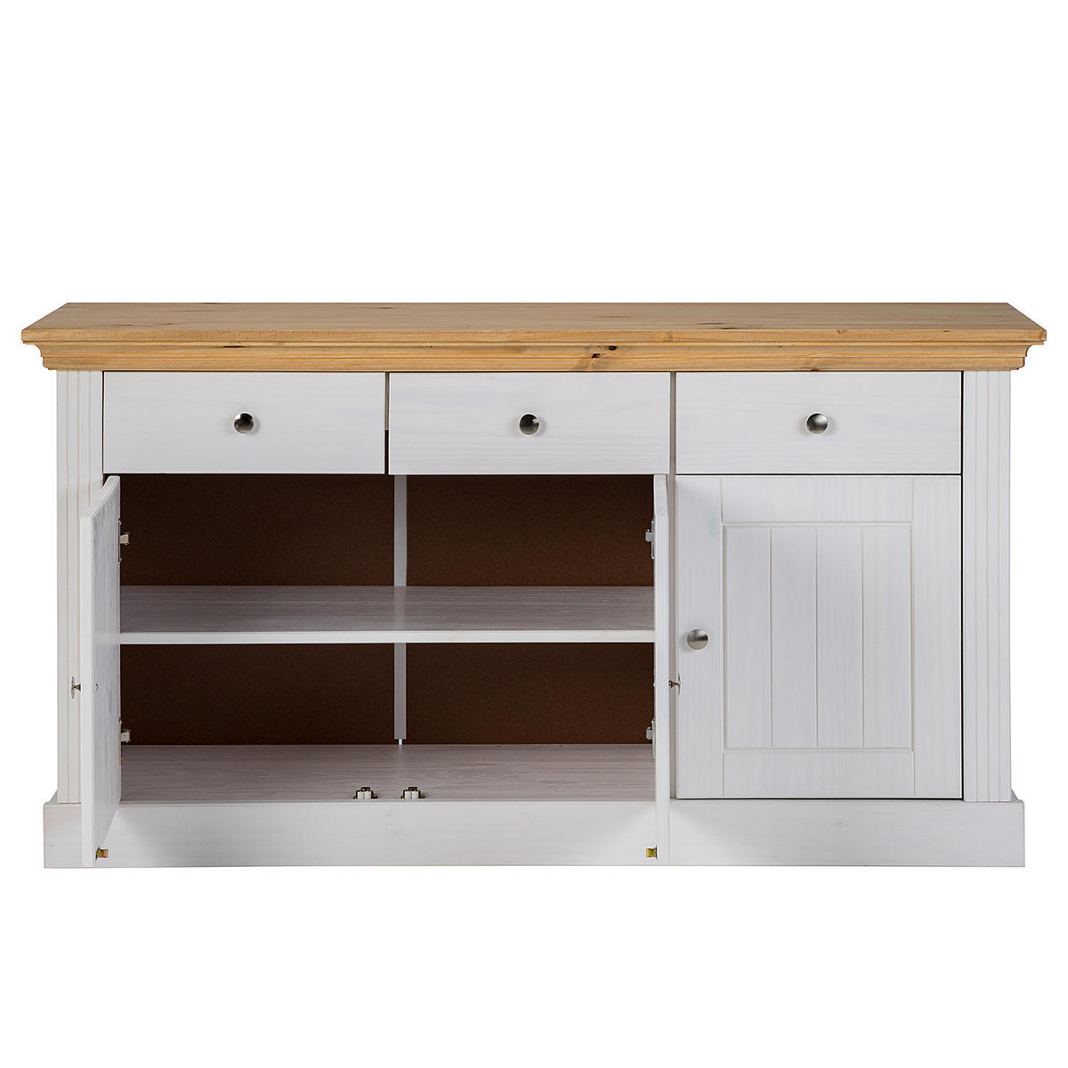 MASSIVES SIDEBOARD - Kiefer Weiß / Kiefer - Silberfarben/Weiß, Holz/Metall (145/78/47cm) - home24