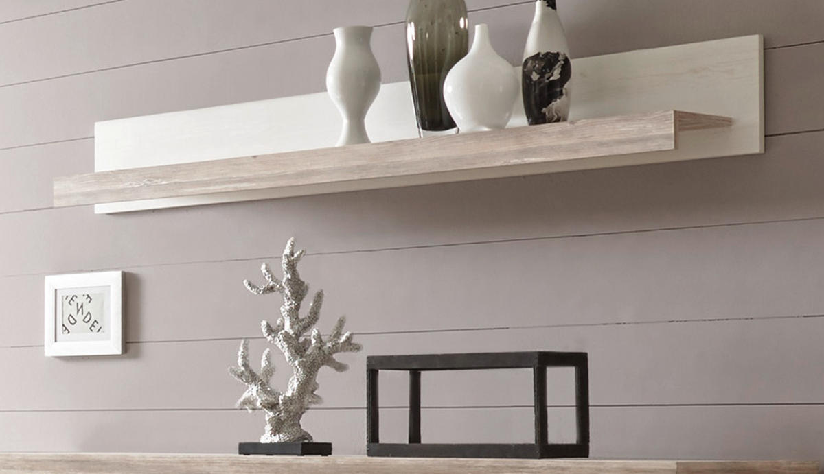 WANDBOARD Pinie weiß, Oslo Pinie Landhaus, Wandregal, 150 x 20 cm - Weiß/Pinienfarben, Holzwerkstoff (150/20/20cm) - Furn.Design