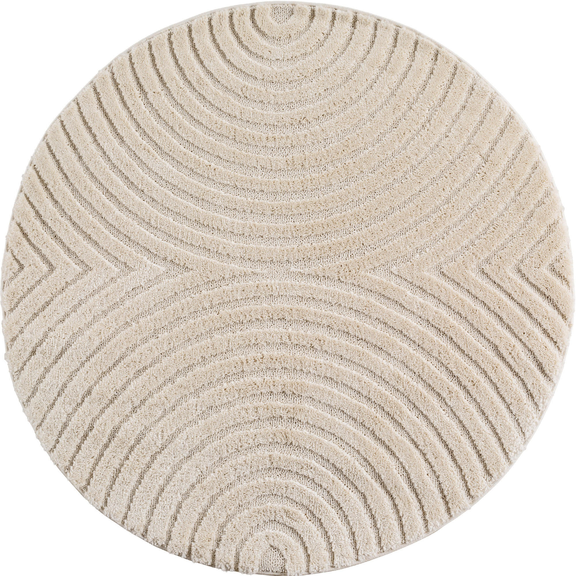 TEPPICH Wohnzimmer Hoch-Tief 3D-Effekt Organische Bögen mit 3D-Effekt OEKO-TEX 3D-Relief Boho Rund Creme 200x200 – RIGI - Creme, Textil (200/200cm) - KADIMA DESIGN