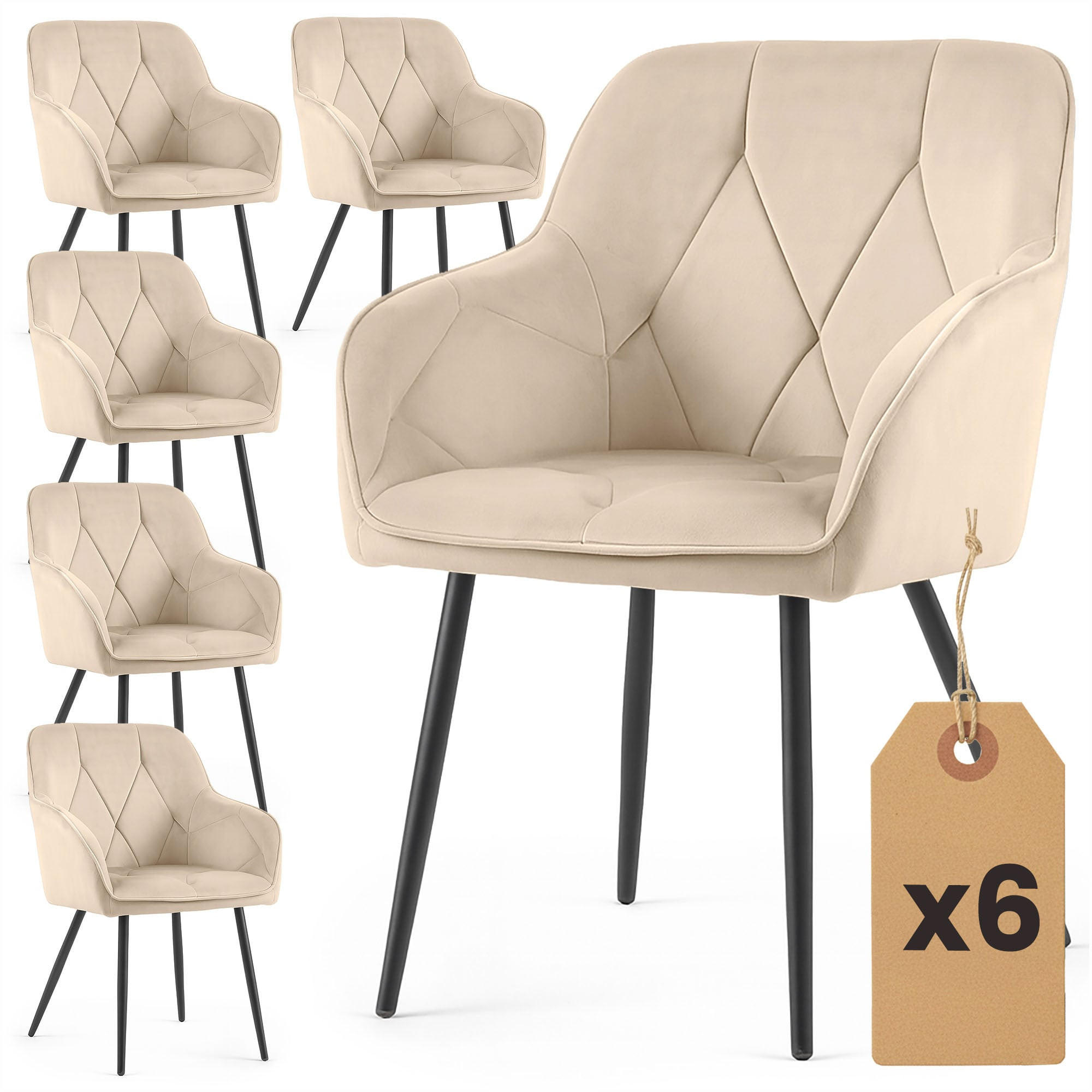 POLSTERSTUHL 6er Set, Metallbeine Beige, Schwarz 54,5/82,5/58 - Beige/Schwarz, Textil (55/83/58cm) - RAUMHIRSCH FURNITURE