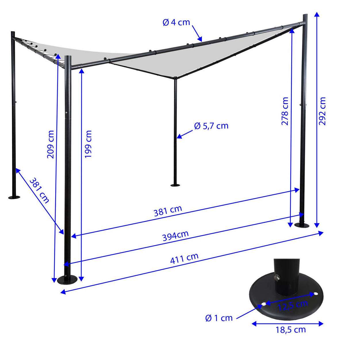 PERGOLA Türkis - Türkis, Metall (411/292/411cm) - MCW