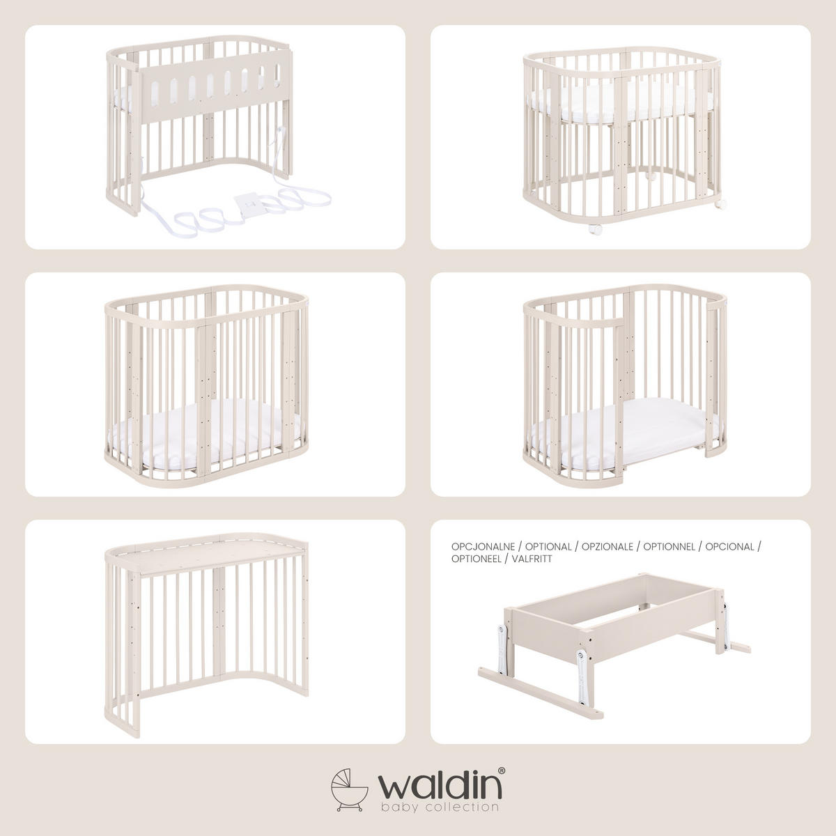 PĂTUȚ bebe Cașmir, 5in1 cu saltea - cașmir, material textil/lemn (65.5/92cm) - waldin
