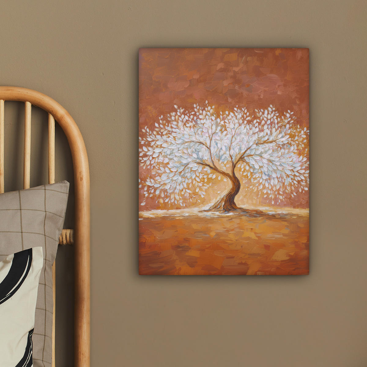 LEINWANDBILD Abstrakt - Baum - Weiß - Blätter Room Decor 30x40 cm - Braun, Textil (30/40cm) - MuchoWow