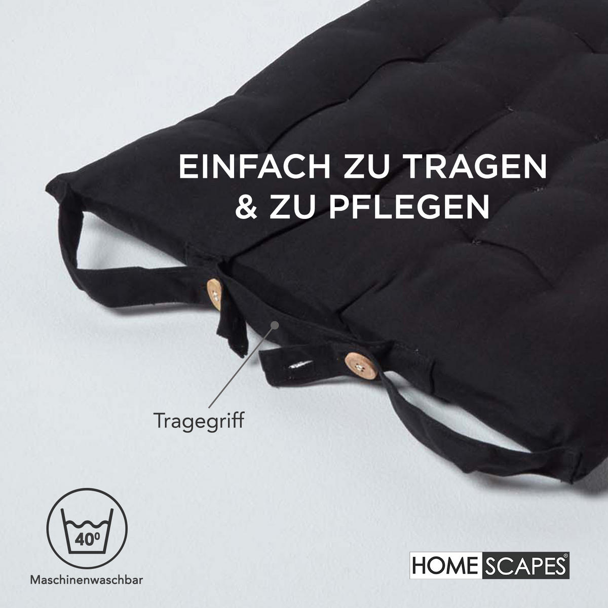 STUHLKISSEN schwarz 40/40/6,5 cm - Schwarz, Textil (40/40/6.5cm) - Homescapes