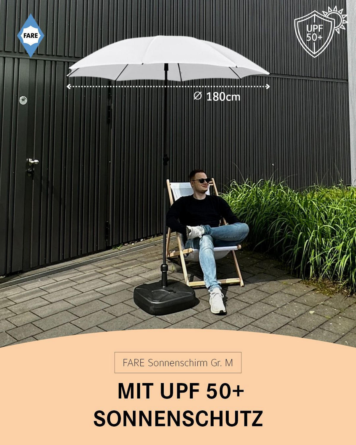 SONNENSCHIRM 180/180/126 cm - Weiß, Kunststoff (180/180cm) - FARE