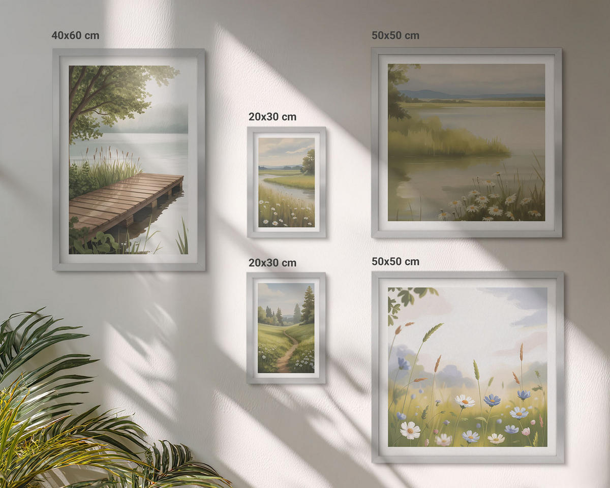 BILDER SET 5er Set - 50x50 cm & 20x30 cm & 40x60 cm Silberner Rahmen - Zitronenblumen aus der Küstenstadt - Silberfarben, Kunststoff (40/60cm) - TULUP
