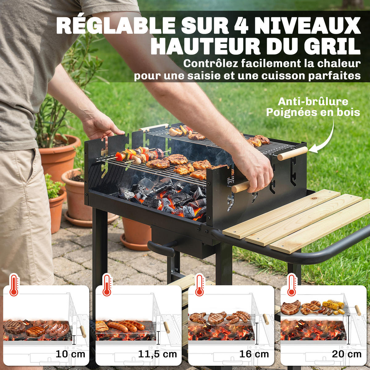 HOLZKOHLEGRILL DE-18276 Schwarz - Schwarz, Metall (58/82/99.5cm) - ComfortXL