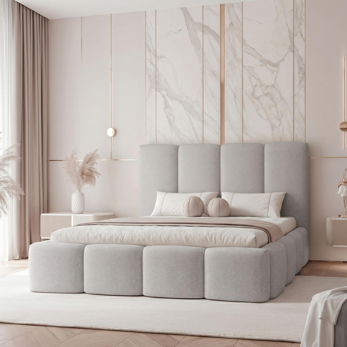 POLSTERBETT LANDARE 200x200 cm Silbergrau Samt (Stoff Melody) - mit Bettkasten und Lattenrost - Silberfarben, Holzwerkstoff/Textil (200/200cm) - Ravio