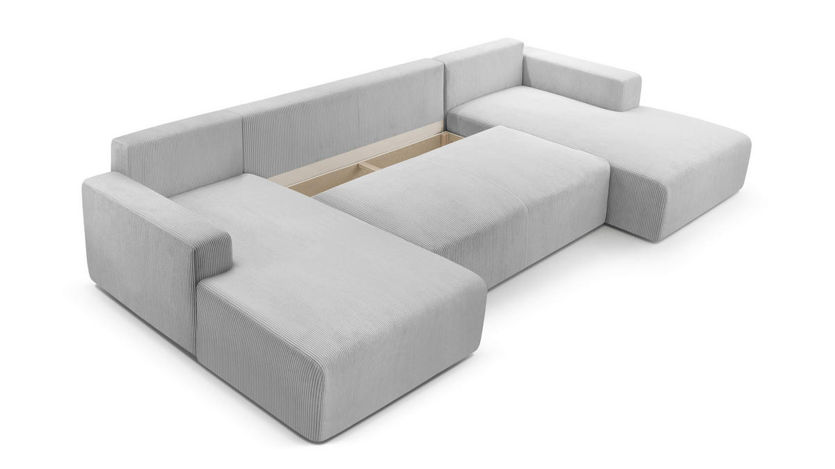 WOHNLANDSCHAFT Catea Hellgrau 364/145/85 cm mit Schlaffunktion - Hellgrau/Schwarz, Kunststoff/Textil (364/84/145cm) - AX Living