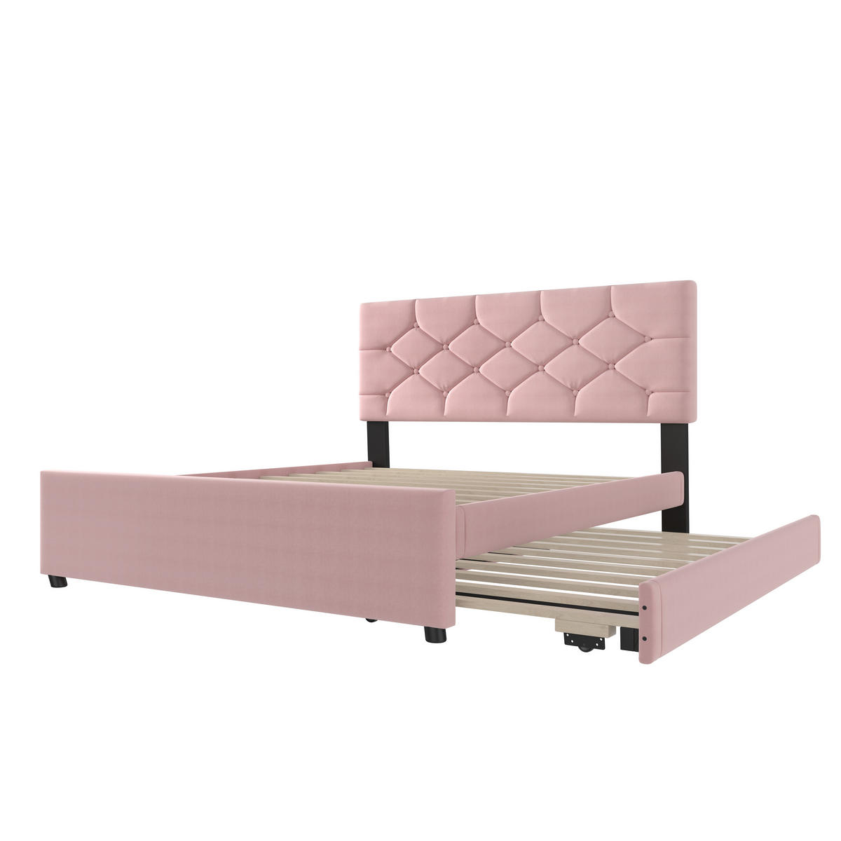 POLSTERBETT 140x200cm Rosa Samt Rollcontainer Minimalistisch - Pink, Holz (140/200cm) - FLIEKS