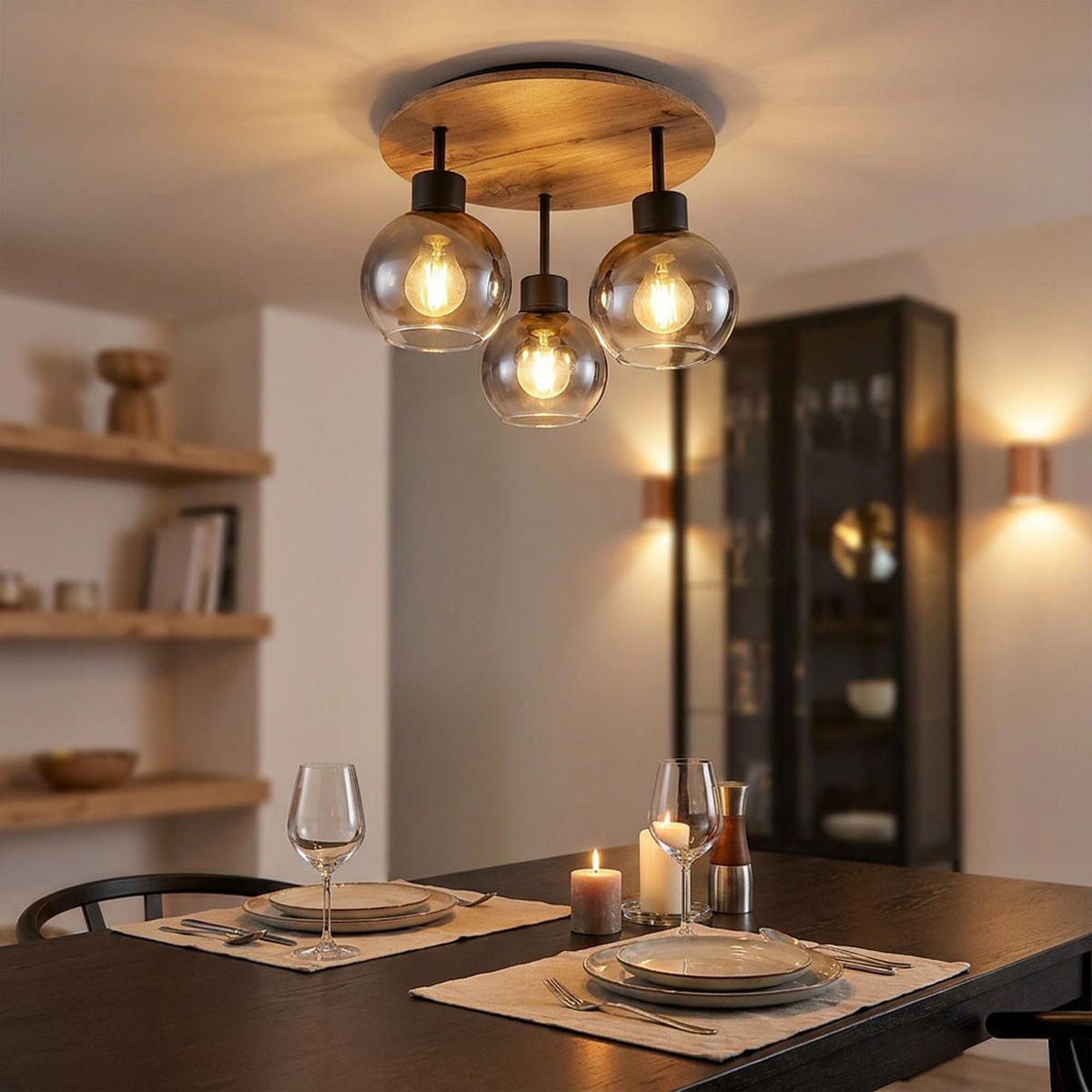 DECKENLEUCHTE MDF Braun Rauchglas - Braun, Glas (38/38/30cm) - Globo Lighting