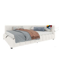 POLSTERBETT aus Vliesimitat 140x200 cm in Weiß mit LED & USB-C-Ladefunktion - Weiß, Textil (140/200cm) - Modfu