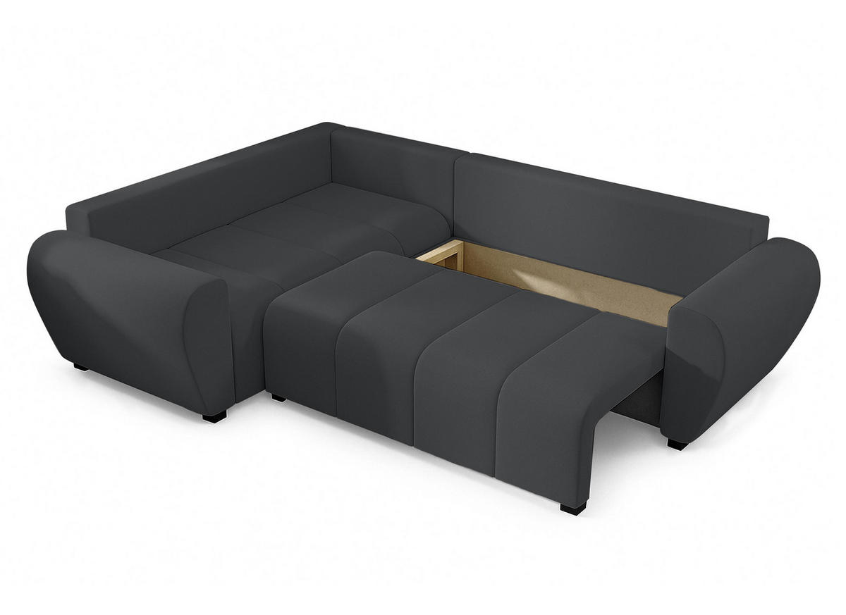 ECKSOFA L Form Malatya MAX Dunkelgrau 246/145/82 cm stilvolle mit Schlaffunktion L - Dunkelgrau/Schwarz, Kunststoff/Textil (175/235cm) - AX Living