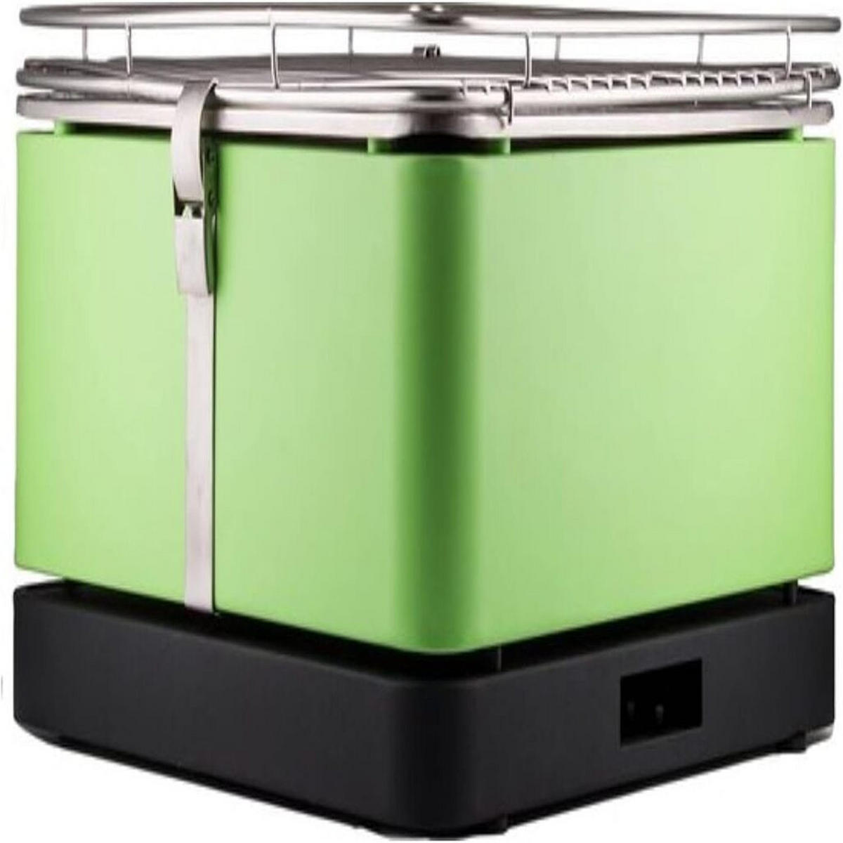 GRILL – JUNG BBQ Arizona – Rauchfreier Holzkohle-Grill für Balkon, Terrasse & Boot, Kompakt, Mobil, Edelstahl, Schnelles Aufheizen, 6x Brennpaste - Grün, Metall (33/20/33cm)