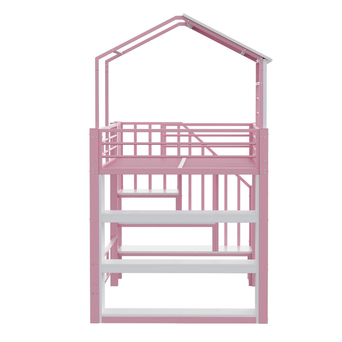 HOCHBETT 90/200 cm aus Metall und MDF mit Stauraumtreppe, Regal und Freiraum unter dem Bett, Rosa/Weiß - Rosa, Metall (90/200cm) - Redom
