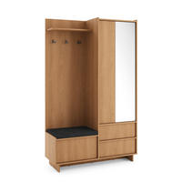 GARDEROBE SUNA 125 cm (Eiche Karamell, Spiegel, Sitzkissen, Push to Open) - Eichefarben, Holz/Holzwerkstoff (125/201/39cm) - Ravio