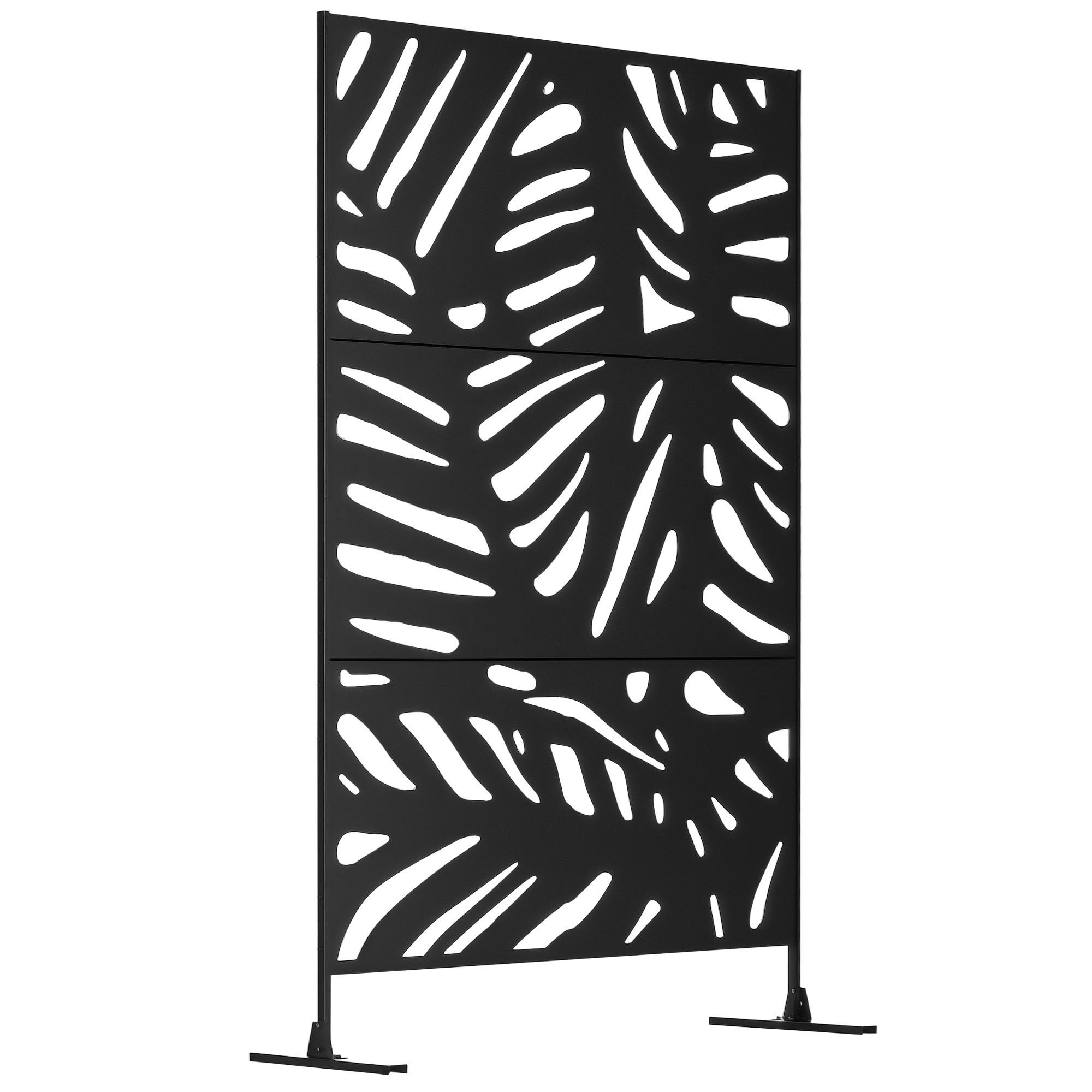 SICHTSCHUTZ,SCHWARZES Metall Pflanzenmotiv 122x45x198cm,schwarz - Schwarz, Metall (122/198cm) - Vallsero