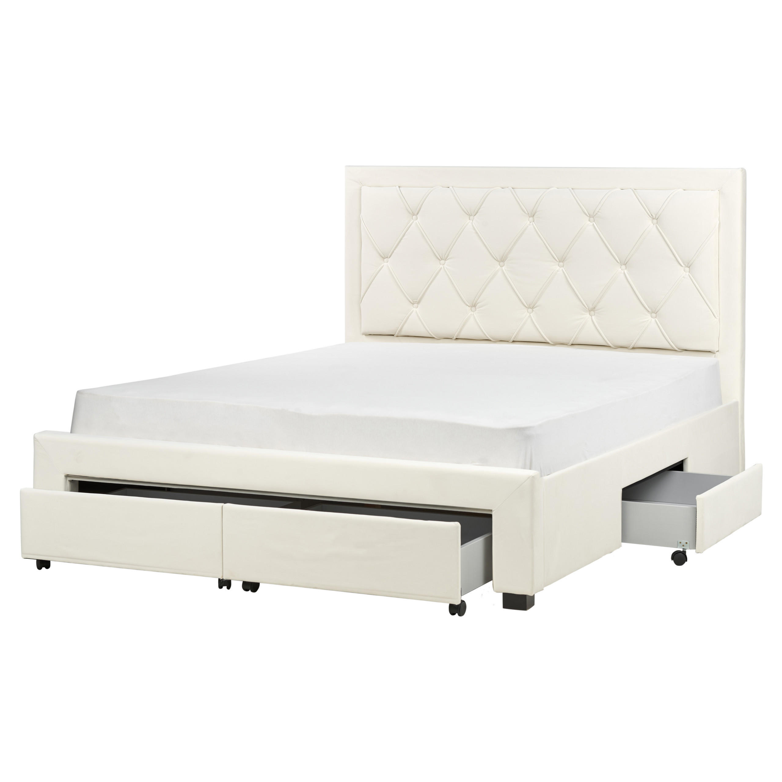 BETT mit Schubladen 160/200 cm Samtstoff Hellbeige Lievin - Beige, Textil (160/200cm) - Beliani