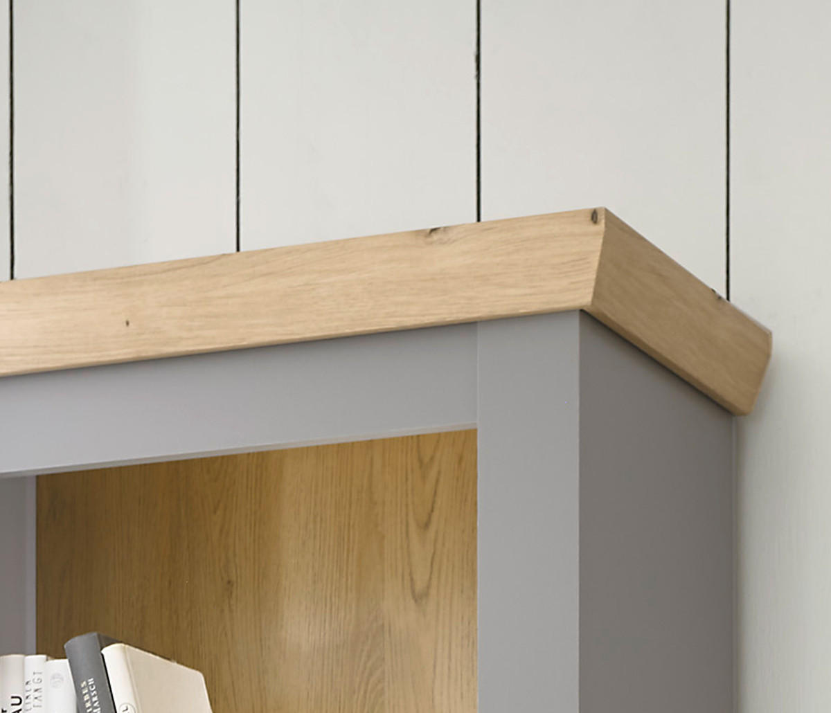 WOHNWAND grau, Artisan Eiche 4-teilig 326 cm, Wohnkombination im Landhaus-Stil - Silberfarben/Hellgrau, Glas/Holzwerkstoff (326/201/44cm) - Furn.Design
