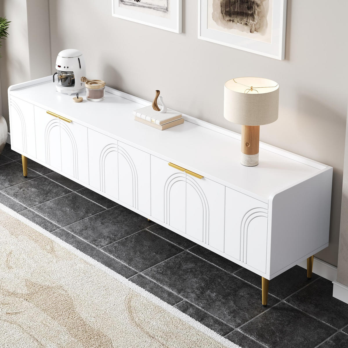 TV-ELEMENT mit Kabeldurchführung 170 x 35 x 47,5 cm MDF Weiß - Weiß, Holzwerkstoff (35/47.5/170cm) - Beauniv