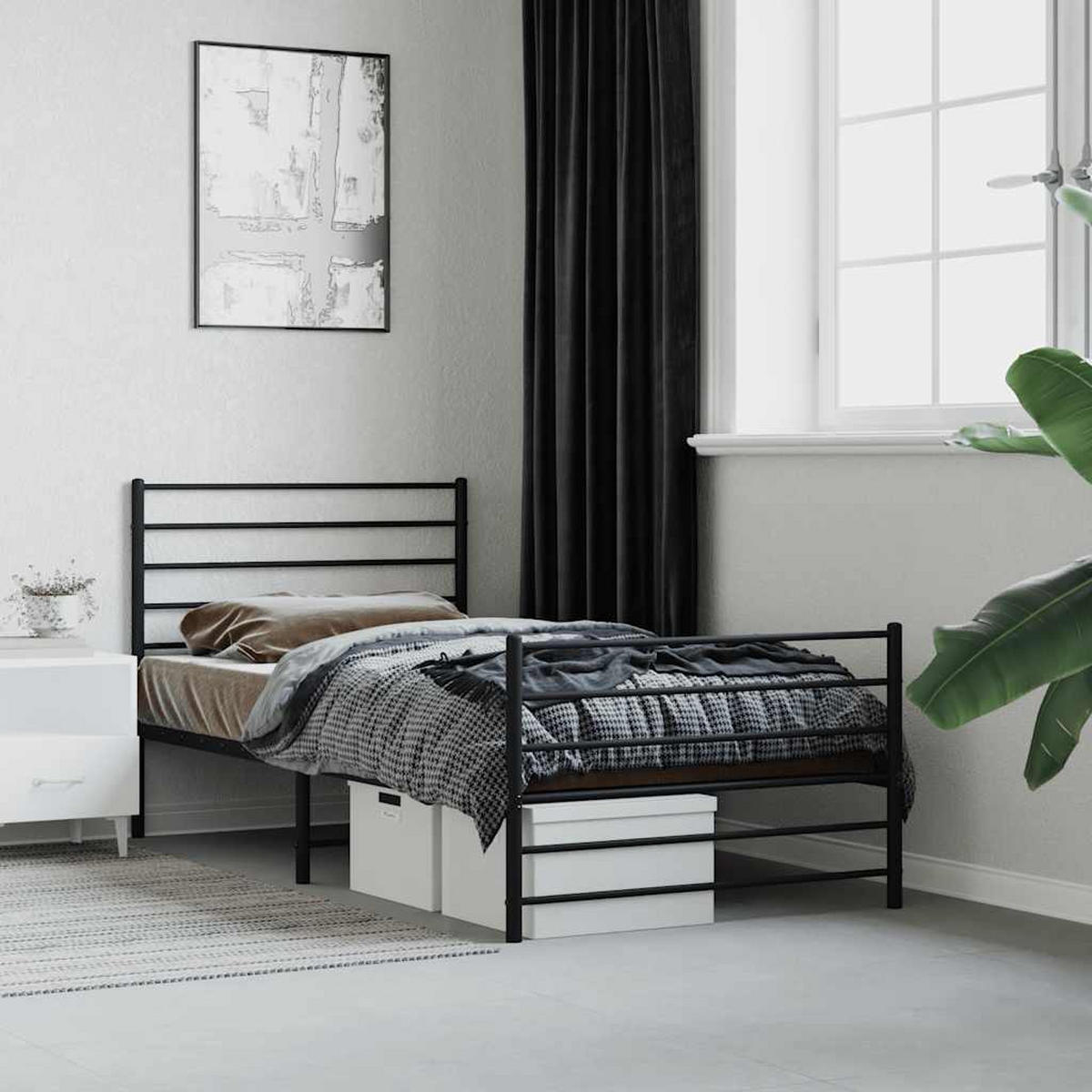 BETTGESTELL Mit Kopf- Und Fussteil Metall Schwarz 90/200 Cm - Schwarz, Metall (90/200cm) - vidaXL